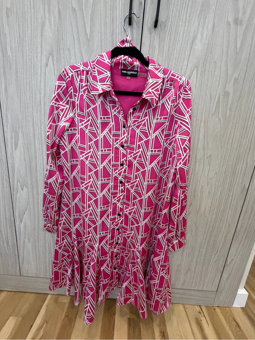 Karl Lagerfeld Fuchsia and White Geometric Button-Down Dress